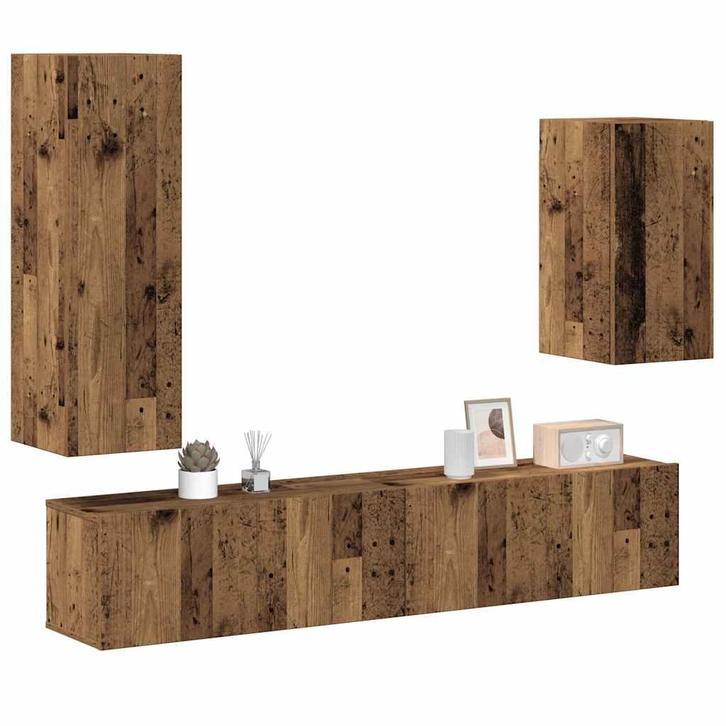 vidaXL 4-delig Tv-meubelset wandmontage bewerkt hout oud, Huis en Inrichting, Kasten |Televisiemeubels, Nieuw, Verzenden