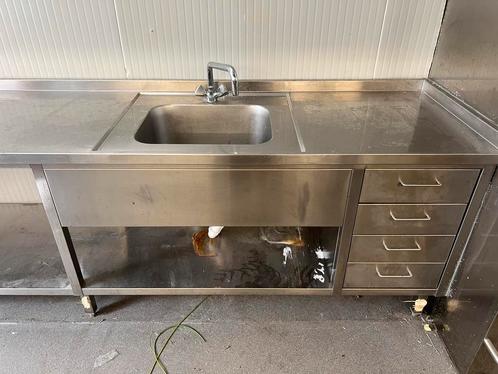 Roestvrijstaal spoeltafel (Gedemonteerd) met lades, Zakelijke goederen, Horeca | Keukenapparatuur, Gebruikt, Reinigen, Ophalen of Verzenden