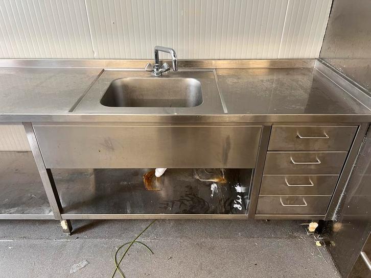 Roestvrijstaal spoeltafel (Gedemonteerd) met lades, Zakelijke goederen, Horeca | Keukenapparatuur, Gebruikt, Reinigen, Ophalen of Verzenden