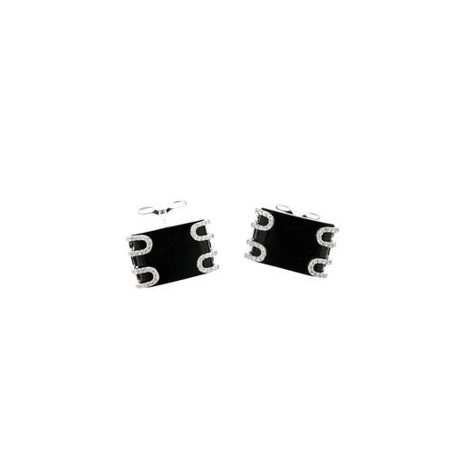 18 Krt. Witgouden manchetknopen met onyx en diamant | 1,2..., Handtassen en Accessoires, Antieke sieraden, Met edelsteen, Goud