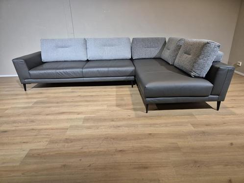 Montel Hampton Hoekbank - Grijs - Leder - Design - Elementen, Huis en Inrichting, Zetels | Zetels en Chaises Longues, 300 cm of meer