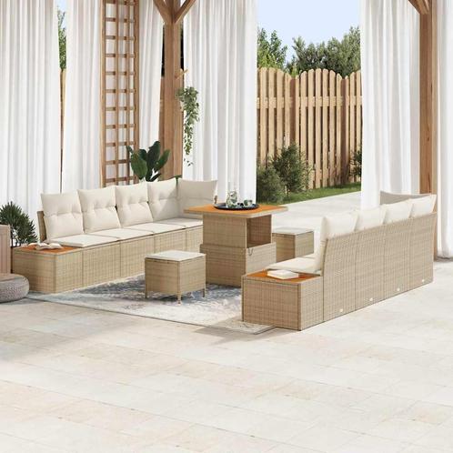 vidaXL 11-delige Tuin Sofa Set met Kussens - Beige - Poly, Tuin en Terras, Tuinsets en Loungesets, Nieuw, Verzenden