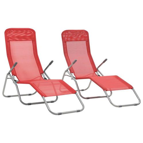 vidaXL Ligbedden inklapbaar 2 st textileen rood, Tuin en Terras, Ligbedden, Nieuw, Verzenden