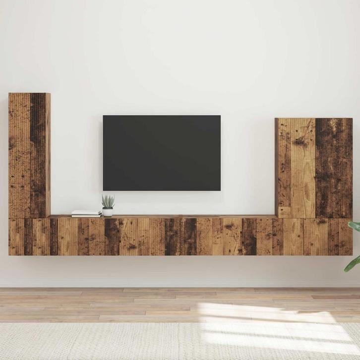vidaXL Tv Wandkast Set Wandgemonteerd 6 pcs Oud Hout, Huis en Inrichting, Kasten |Televisiemeubels, Nieuw, Verzenden