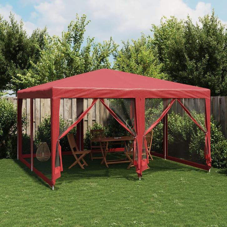 vidaXL Partytent met 8 mesh zijwanden 4x4 m HDPE rood, Tuin en Terras, Partytenten, Nieuw, Verzenden