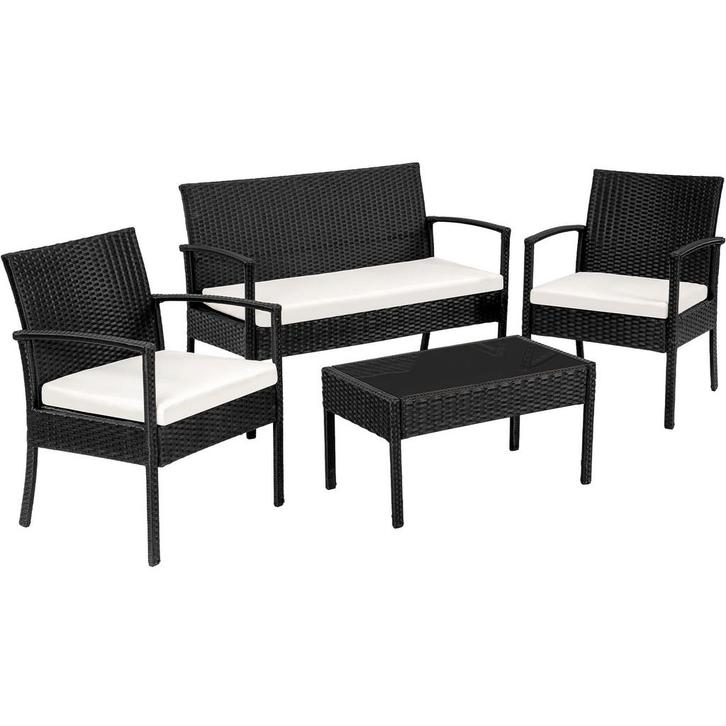 tectake Wicker zitgroep Sparta 3+1 - zwart, Tuin en Terras, Tuinsets en Loungesets, Verzenden