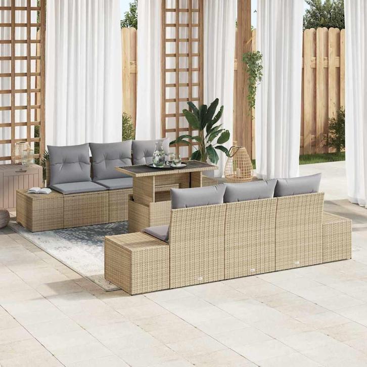 vidaXL Tuinbank Set 7 pcs beige en lichtgrijs 100 x 55 x 73, Tuin en Terras, Tuinsets en Loungesets, Nieuw, Verzenden