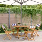 vidaXL 5-delige Tuinset massief hout en stof blauw en wit, Tuin en Terras, Verzenden, Nieuw, Tuinset