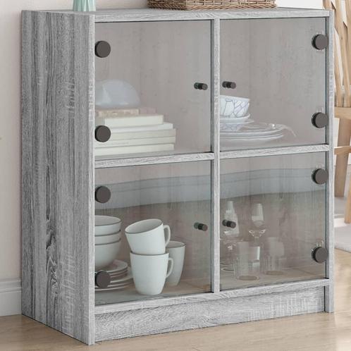 vidaXL Bijzetkast met glazen deuren 68x37x75,5 cm grijs, Maison & Meubles, Armoires | Dressoirs, Envoi