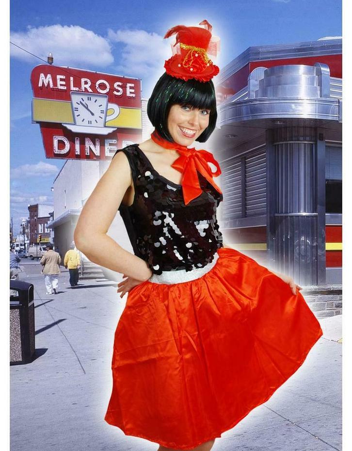 Rood satijnen retro rokje met bijpassend sjaaltje, Hobby & Loisirs créatifs, Articles de fête, Enlèvement ou Envoi