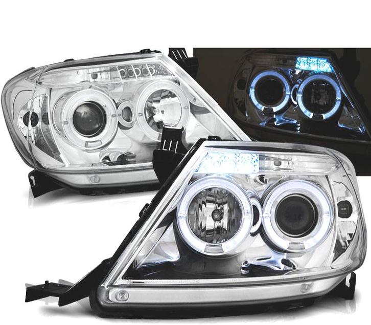PHARES POUR TOYOTA HILUX 05-11 LED ANGEL EYES CHROMÉ, Auto-onderdelen, Verlichting, Verzenden