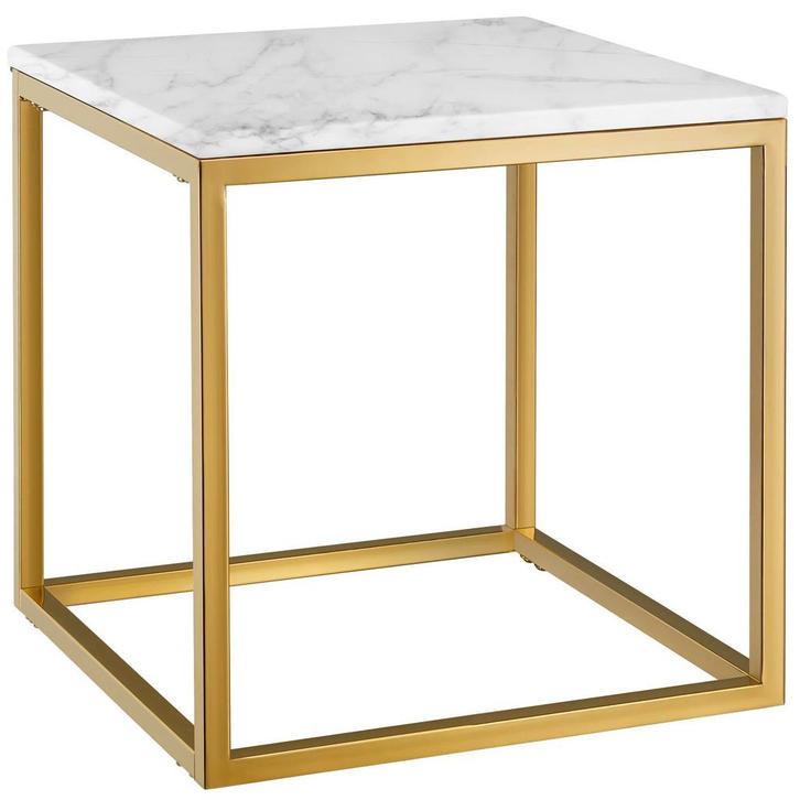 tectake Marmeren bijzettafel Alysia, vierkant - wit/goud, Maison & Meubles, Tables | Tables d'appoint, Envoi