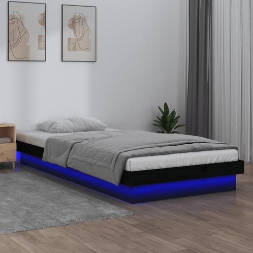 vidaXL Bedframe LED massief hout zwart 100x200 cm, Maison & Meubles, Chambre à coucher | Lits, Envoi