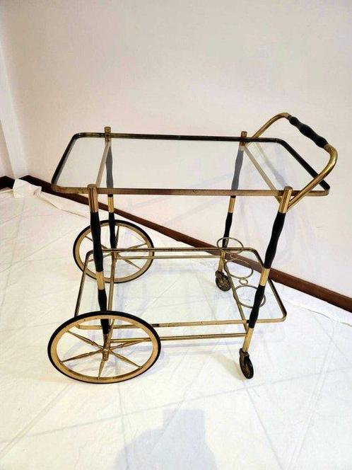 Serveerwagen - Glas, Hout, Messing - Servieswagen, Antiek en Kunst, Kunst | Designobjecten