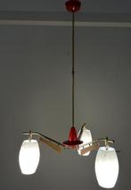 Plafondlamp - Messing, Glas, Hout - Lamp met opaalglas, Antiek en Kunst