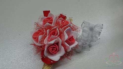 Polscorsage rood-wit bandje van elast. kant klaar, Huis en Inrichting, Woonaccessoires | Kunstplanten en Kunstbloemen, Nieuw