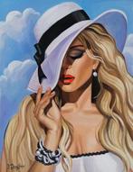 Yuri Denissov (1962) - Blonde au chapeau blanc, Antiquités & Art, Art | Peinture | Moderne