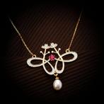 Zonder minimumprijs - Halsketting Zilver Robijn - Diamant, Nieuw