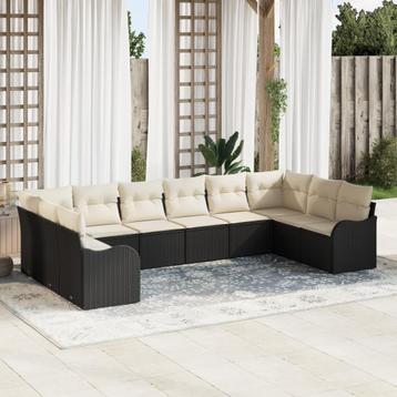 vidaXL 10-delige tuinsofa set met kussens zwart poly rattan, Verzenden