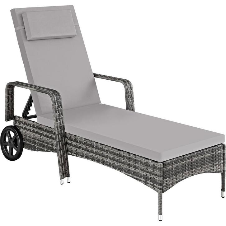 tectake Wicker ligbed met wielen - grijs/lichtgrijs, Tuin en Terras, Tuinsets en Loungesets, Verzenden