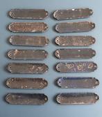 Set van 14 antieke geëmailleerde apothekersschildjes 12x3 cm