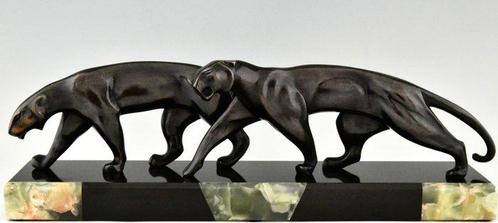 Michel Decoux - Sculpture, Art Deco panters brons L. 51 cm., Antiek en Kunst, Antiek | Meubels | Stoelen en Sofa's