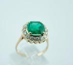 Ring - 18 karaat Geel goud Smaragd - Diamant, Handtassen en Accessoires, Ringen, Nieuw