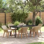 vidaXL Tuin Eettafel Set met kussen 7 pcs Beige poly rattan, Tuin en Terras, Verzenden, Nieuw