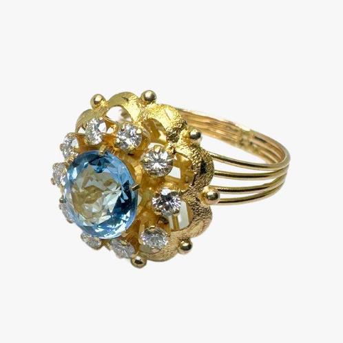 Ring - 18 karaat Geel goud -  1.90ct. tw. Topaas - Diamant -, Handtassen en Accessoires, Ringen