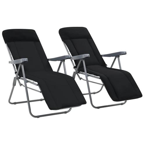 vidaXL Tuinstoelen met kussen inklapbaar 2 st zwart, Tuin en Terras, Tuinstoelen, Nieuw, Verzenden