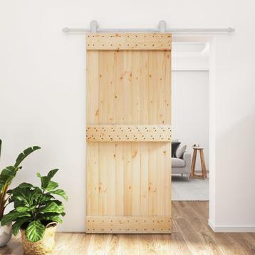 vidaXL Schuifdeur met beslag 90x210 cm massief grenenhout, Doe-het-zelf en Bouw, Deuren en Vliegenramen, Verzenden, Nieuw