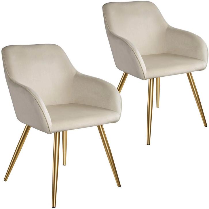 tectake Eetkamerstoel Marilyn fluweellook, gouden poten - cr, Huis en Inrichting, Stoelen, Verzenden