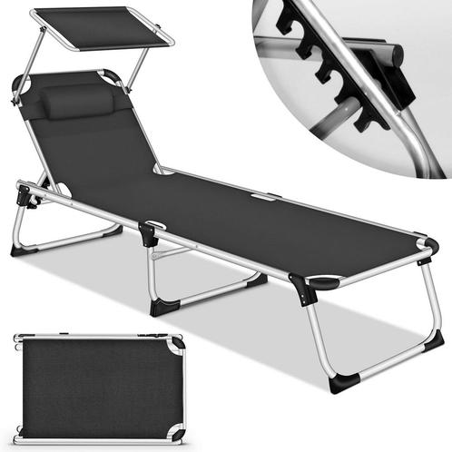 tillvex® Zonneligstoel met dak en hoofdkussen, opvouwbare li, Tuin en Terras, Overige Tuin en Terras, Verzenden