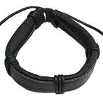 Fako Bijoux® - Armband - Leder - Cinqo - Zwart, Handtassen en Accessoires, Armbanden, Verzenden, Nieuw