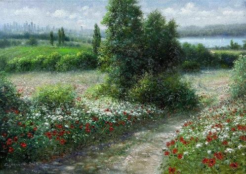 Alexander Borisenko (1974) - Path to the lake, Antiek en Kunst, Kunst | Schilderijen | Klassiek