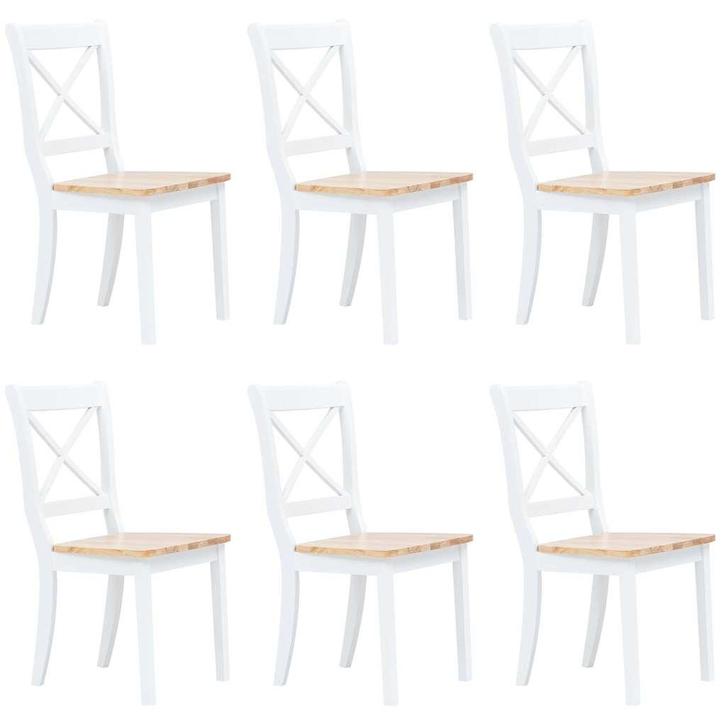 vidaXL Eetkamerstoelen 6 st massief rubberwood wit en, Huis en Inrichting, Stoelen, Nieuw, Verzenden