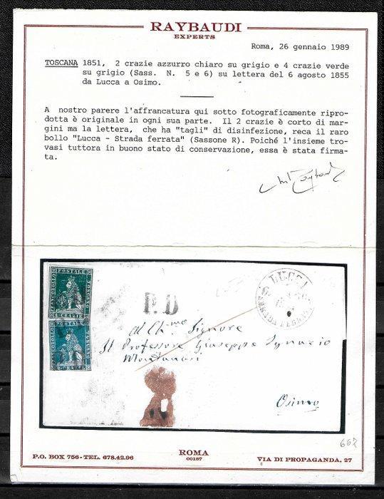 Toscana 1851 - 2 lichte blauwe crazie en 4 groene grijze, Postzegels en Munten, Postzegels | Europa | Italië