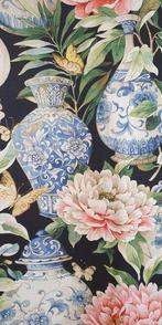 300x280cm! Exclusieve stof met oude vazen en vlinders,