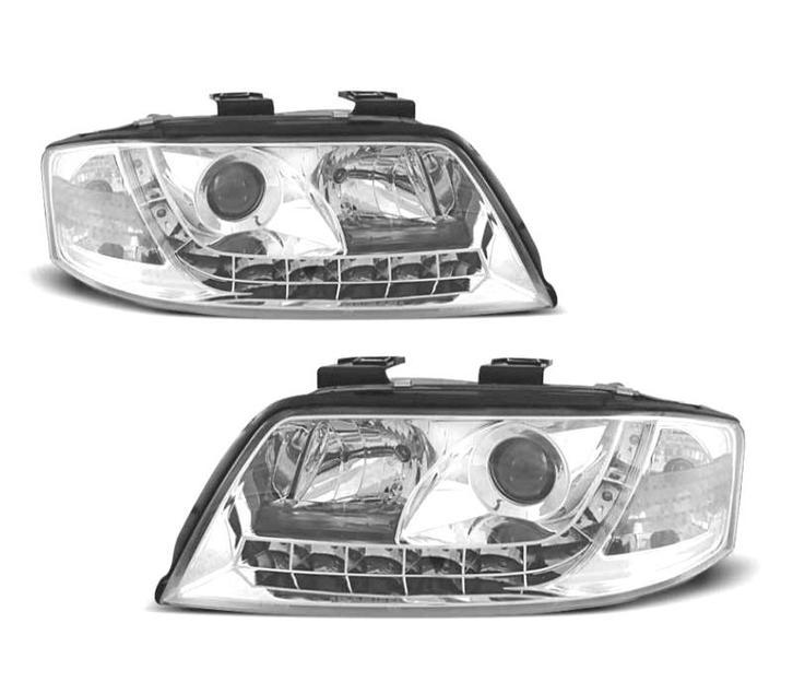 PHARES POUR AUDI A6 4B 01-04 LED DAYLIGHT LED FOND CHROMÉ, Auto-onderdelen, Verlichting, Verzenden