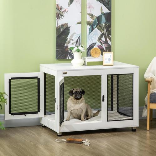 Hondenkennel - LuxePups - Tafelblad - Kussen - Wit/Zwart, Dieren en Toebehoren, Honden-accessoires, Nieuw, Ophalen of Verzenden