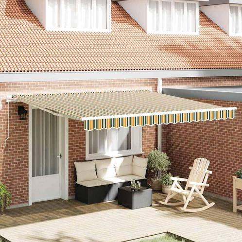 vidaXL Inklapbare Luifel Groen en geel 400 × 300 cm, Tuin en Terras, Zonneschermen, Nieuw, Verzenden