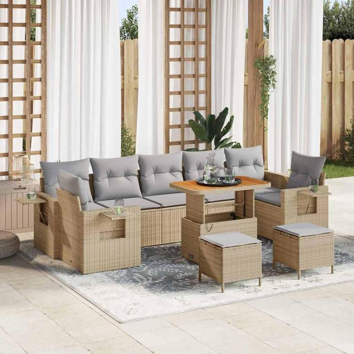 vidaXL Tuinbank Set met kussen met opslag 10 pcs beige en, Tuin en Terras, Tuinsets en Loungesets, Nieuw, Verzenden