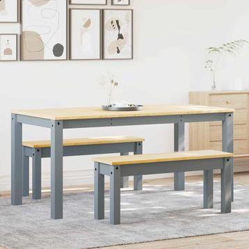 vidaXL 3-delige Eetset Panama massief grenenhout grijs, Verzenden