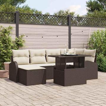 vidaXL Tuinbank Set 7 pcs Bruin en crème Poly riet,, Verzenden