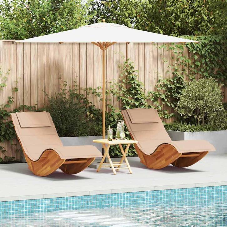 vidaXL Ligstoel 2 pcs Bruin 60 x 154 x 74 cm Massief, Tuin en Terras, Ligbedden, Nieuw, Verzenden