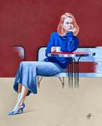 Venturini jean jacques - Femme à la terrasse dun café., Antiquités & Art, Art | Peinture | Moderne