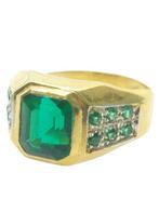 Zonder Minimumprijs - Ring - 9 kt. Geel goud, Zilver Smaragd, Nieuw