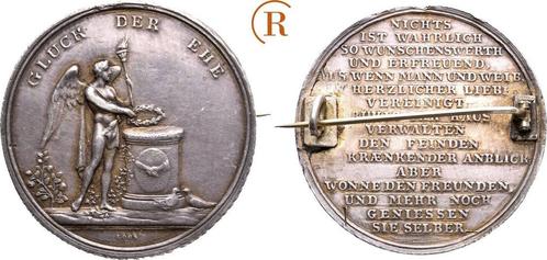 Zilver medaille von Loos, auf das Glueck Der Ehe o J, um..., Timbres & Monnaies, Pièces & Médailles, Envoi