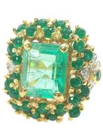 Zonder minimumprijs - Ring - 9 kt. Zilver, Geel goud Smaragd, Handtassen en Accessoires, Ringen, Nieuw