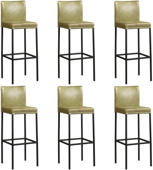 Set van 6 Olijfgroene leren moderne barkrukken - poot, Huis en Inrichting, Stoelen, Overige kleuren, Vijf, Zes of meer stoelen